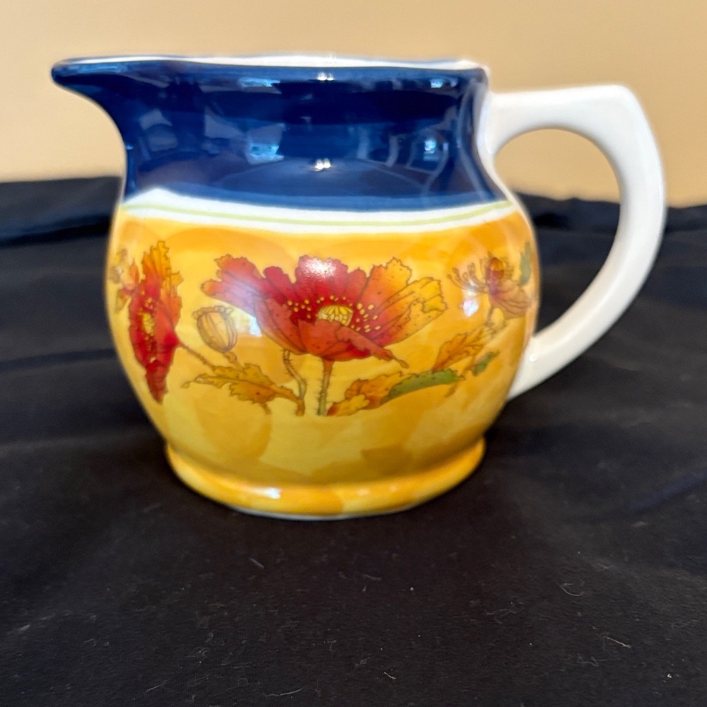 Robert Gordon Australia Ceramic Pitcher with Blue and Yellow Floral Design